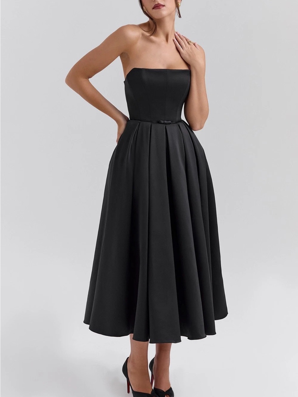 House of CB Contessa black Strapless satin corset Midi Dress